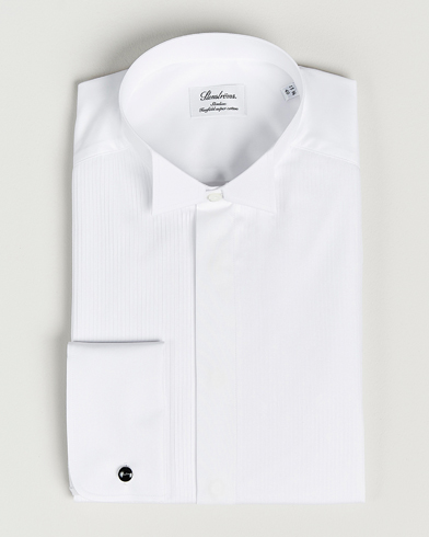 Stenströms Slimline Stand Up Collar Plissè Shirt White – Hvid