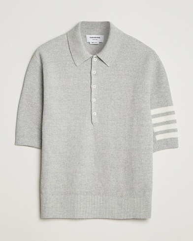 Thom Browne Textured 4 Bar Knitted Polo Light Grey – Grå