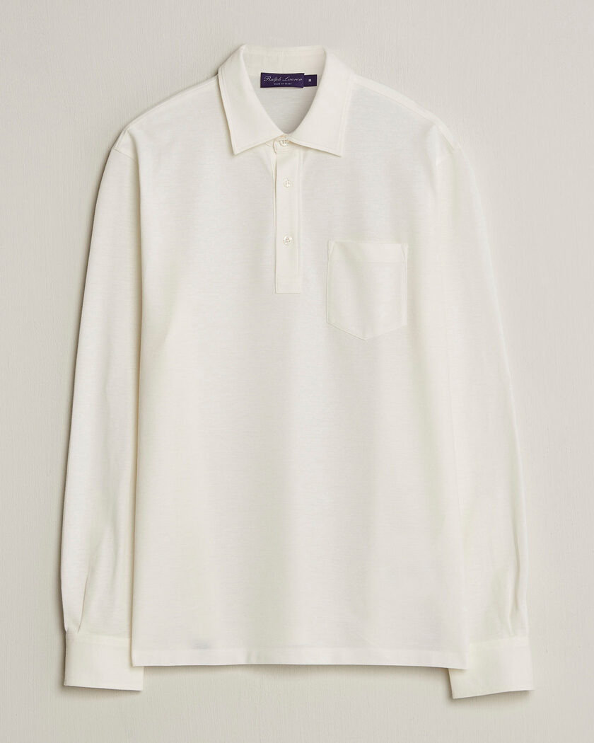 Ralph Lauren Purple Label Cotton/Cashmere Long Sleeve Polo Off White – Hvid