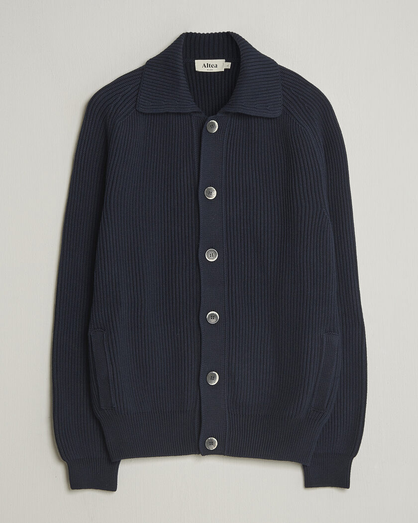 Altea Cotton Rib Cardigan Jacket Navy – Blå