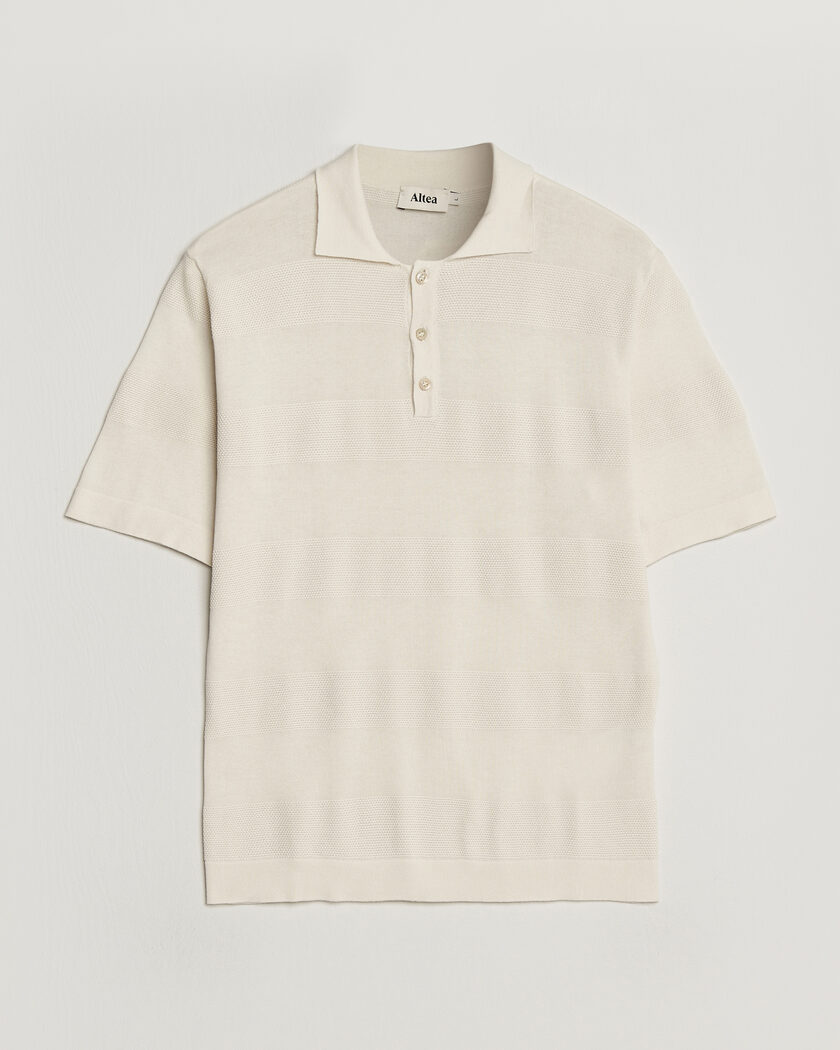 Altea Block Stripe Knitted Polo Off White – Hvid