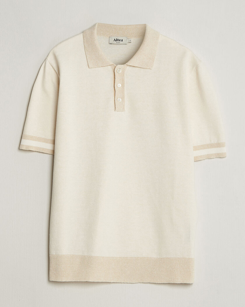 Altea Cotton/Linen Piquet Polo Off White – Hvid