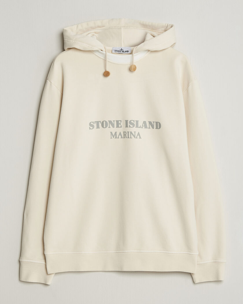 Stone Island Marina Cotton Fleece Hood Ivory – Hvid