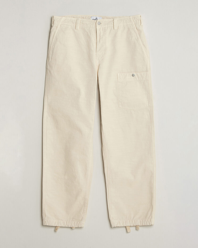 Stone Island Marina Cotton Twill Trousers Ivory – Hvid
