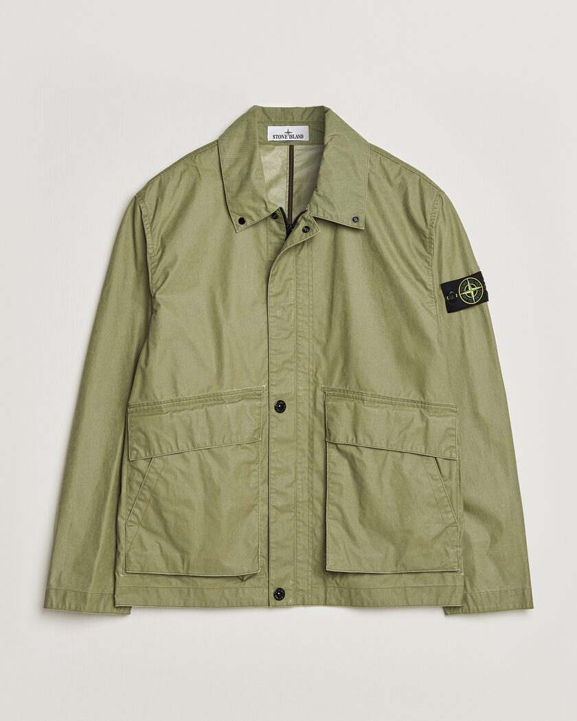 Stone Island Waxed Pigment Cotton Tela Coach Jacket Military Green – Grøn