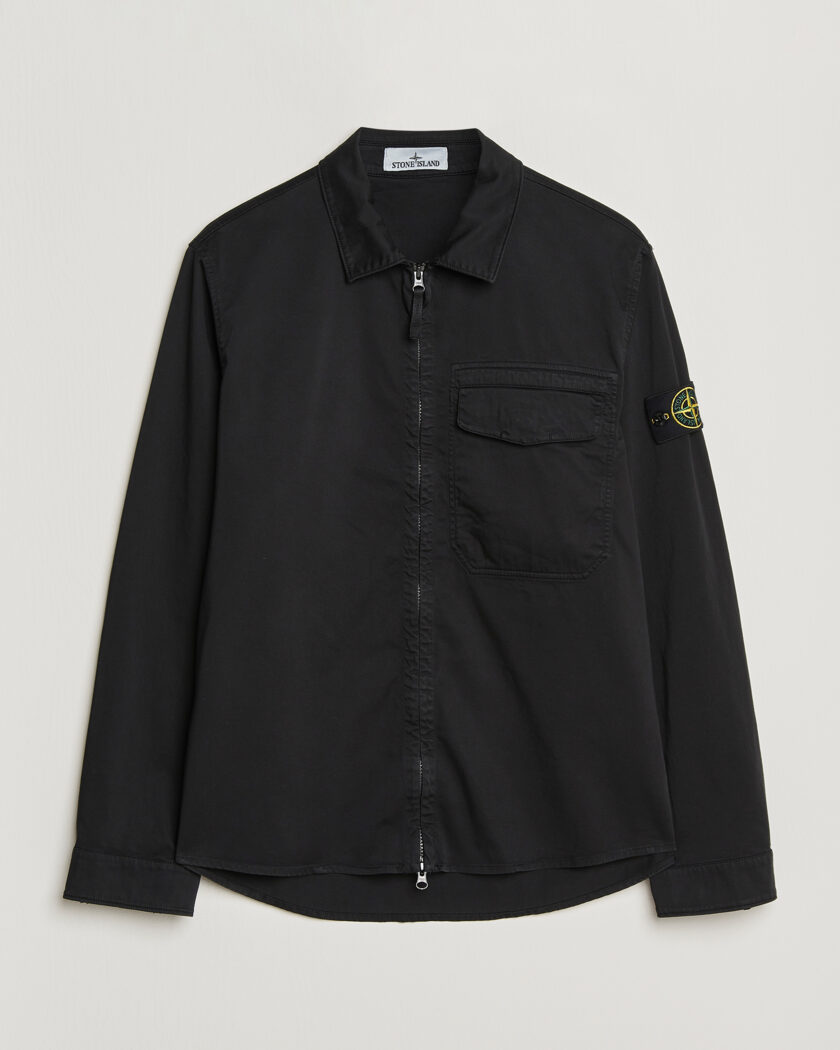 Stone Island Cotton Stretch Zip Overshirt Black – Sort