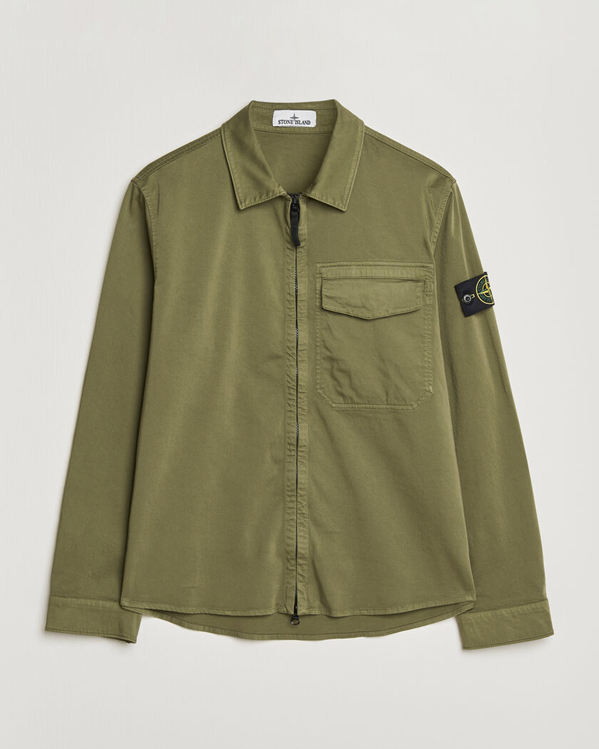 Stone Island Cotton Stretch Zip Overshirt Military Green – Grøn
