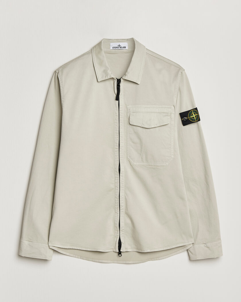 Stone Island Cotton Stretch Zip Overshirt Pearl Grey – Grå