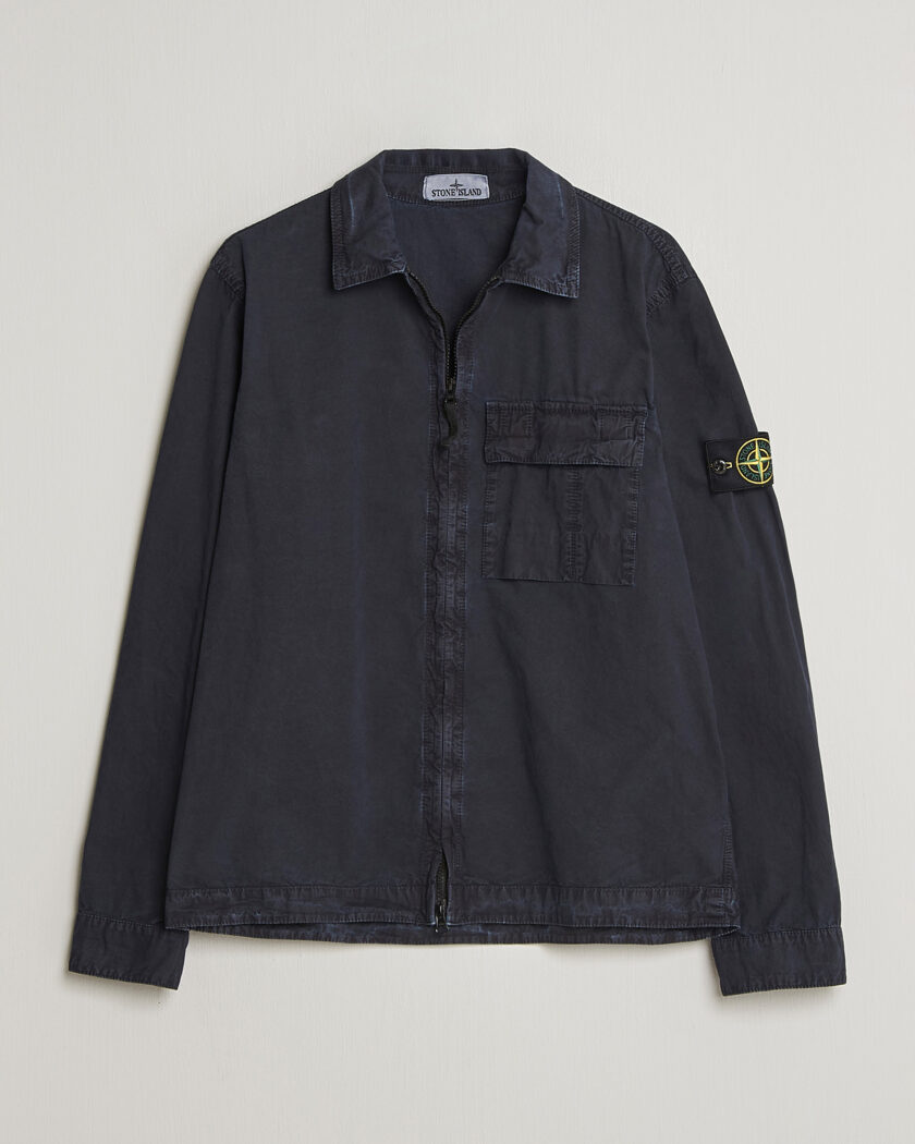 Stone Island Brushed Cotton Canvas Zip Overshirt Navy – Blå