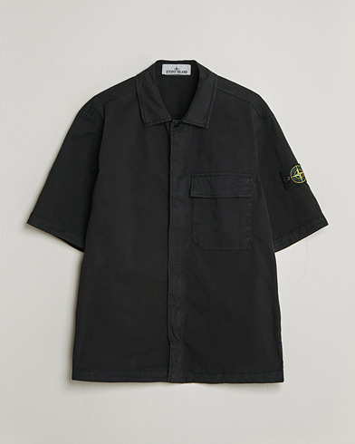 Stone Island Organic Cotton Twill Short Sleeve Shirt Black – Sort