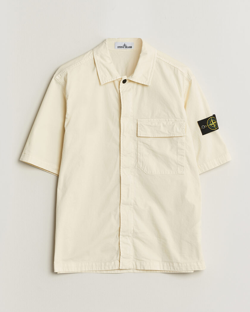 Stone Island Organic Cotton Twill Short Sleeve Shirt Ivory – Hvid