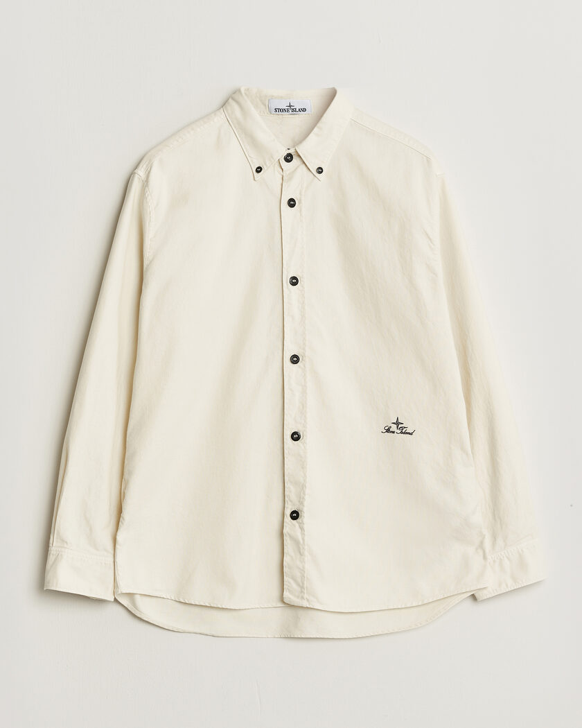 Stone Island Organic Cotton Oxford Shirt Ivory – Hvid