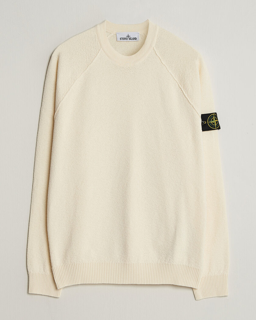 Stone Island Raw Hand Organic Cotton Crewneck Ivory – Hvid