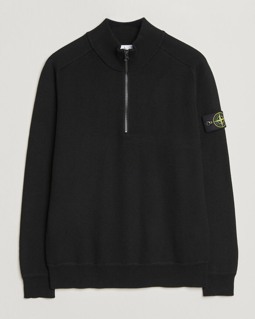 Stone Island Ribbed Soft Organic Cotton Half Zip Black – Sort