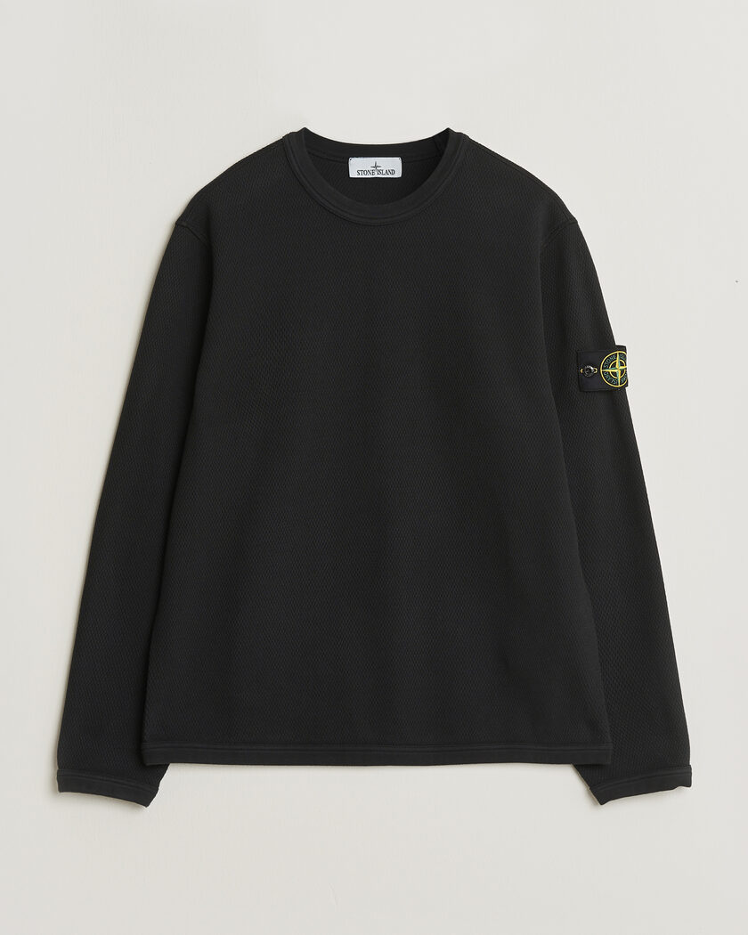 Stone Island Mesh Stitch Organic Cotton Fleece Crewneck Black – Sort