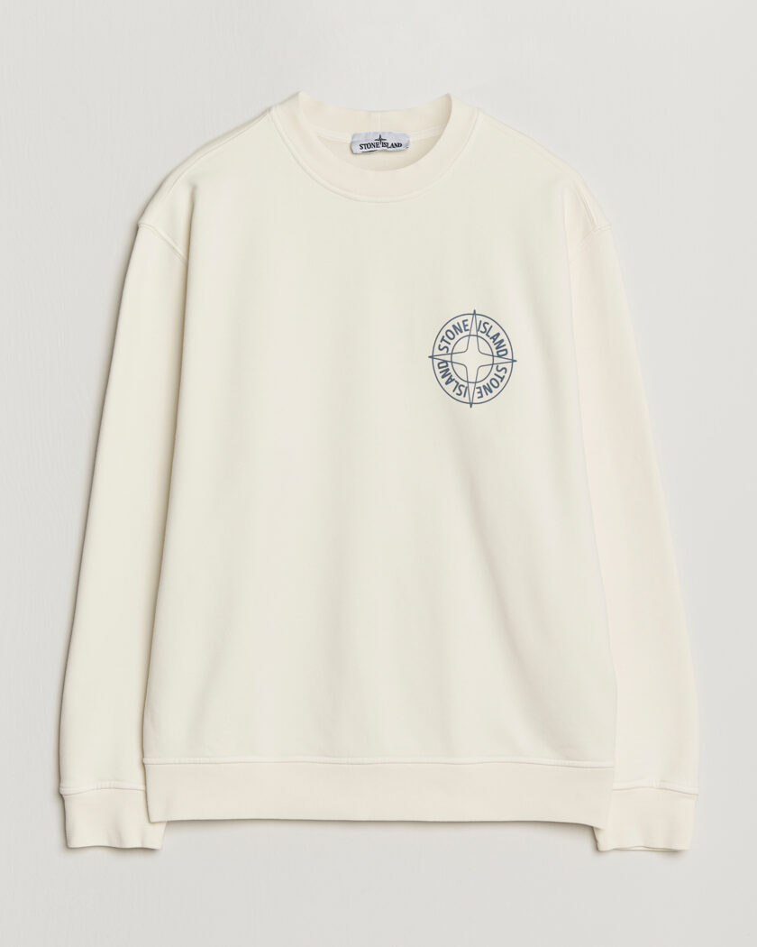Stone Island Cotton Fleece Printed Logo Sweatshirt Ivory – Hvid