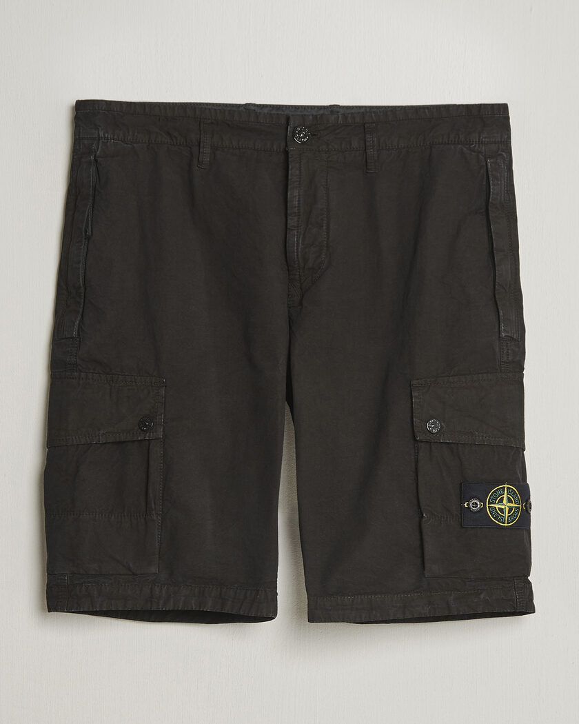 Stone Island Brushed Cotton Canvas Cargo Shorts Black – Sort