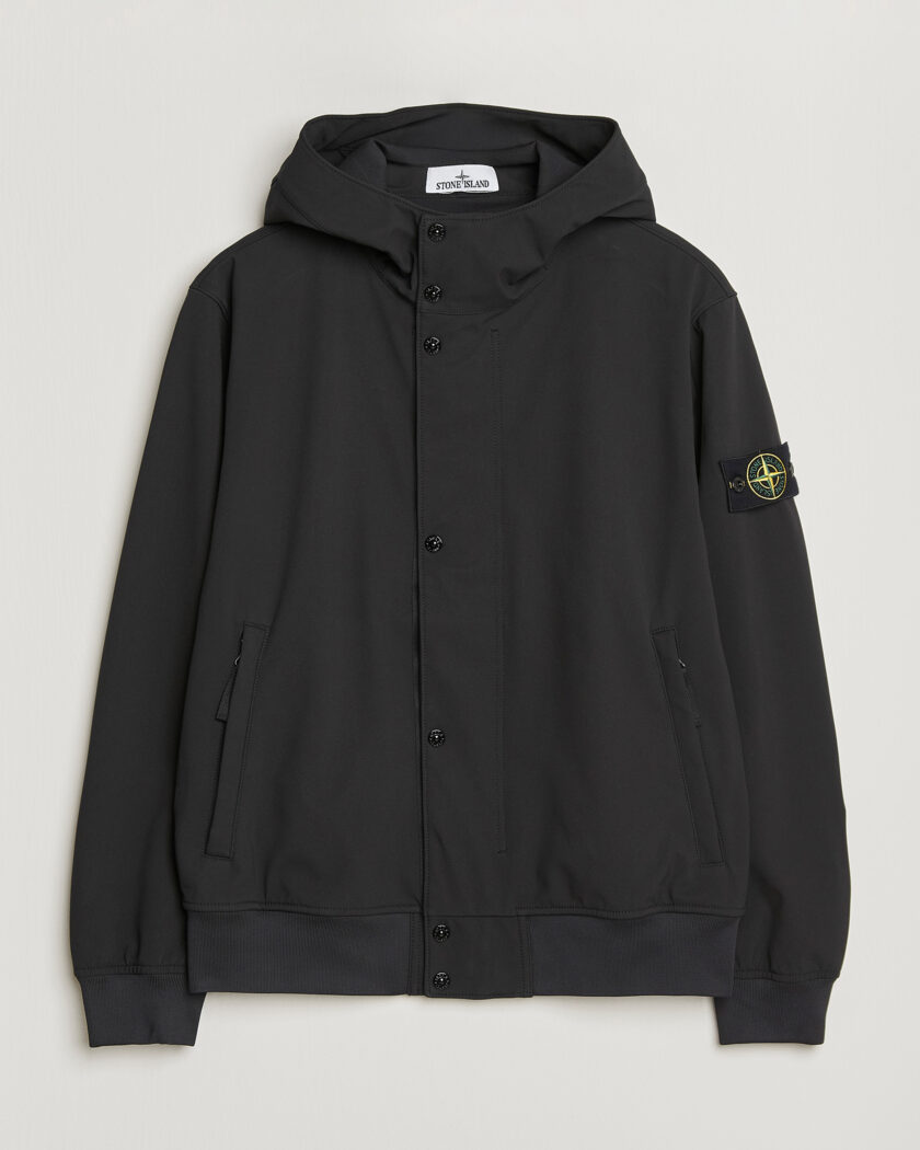 Stone Island Soft Shell Hooded Jacket Black – Sort