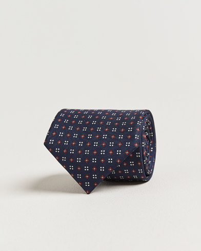 E. Marinella 3-Fold Printed Silk Tie Navy – Blå
