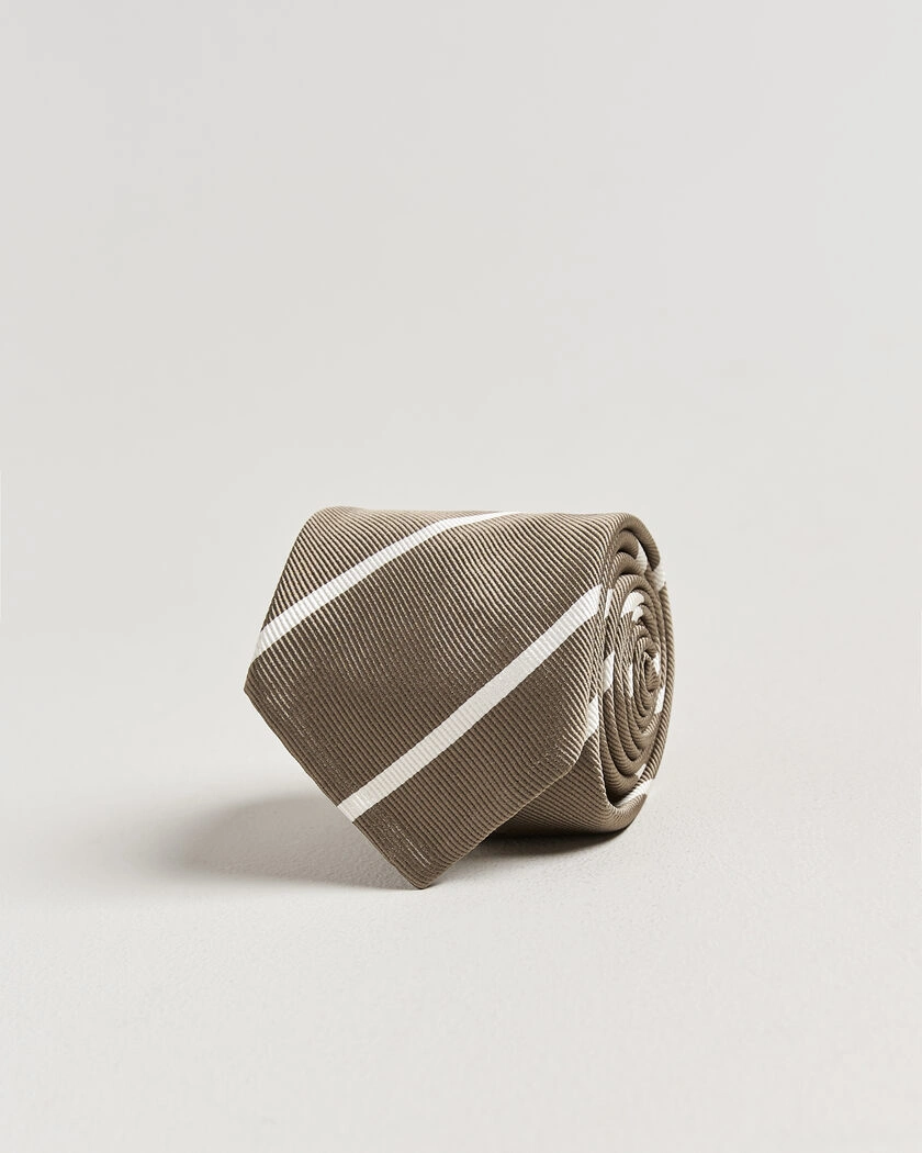 Finamore Napoli Regimental Stripe Silk Tie Olive/White – Grøn