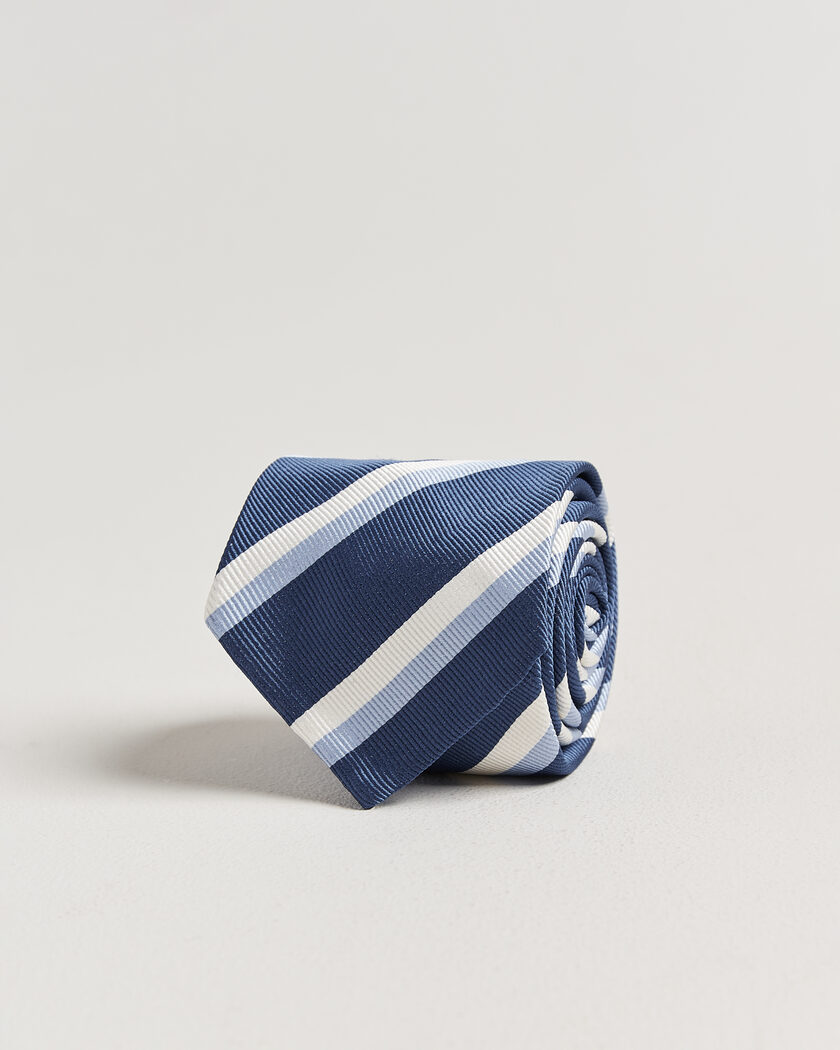 Finamore Napoli Regimental Stripe Silk Tie Blue/White – Blå