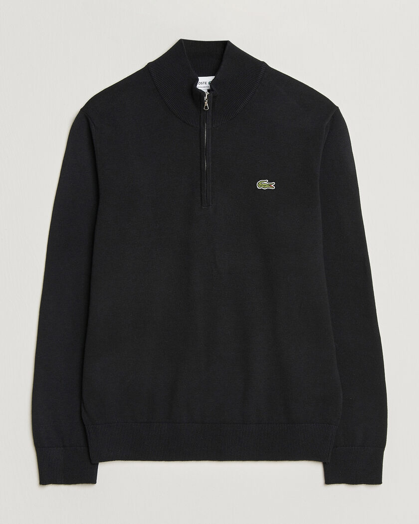 Lacoste Cotton Knitted Half Zip Black – Sort