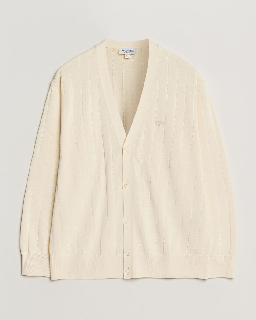Lacoste Cotton Structured Knitted Cardigan Naturel Clair – Hvid
