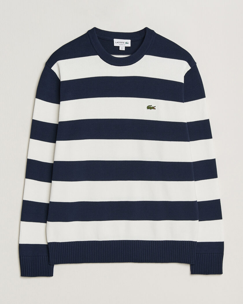 Lacoste Cotton Knitted Striped Sweater Navy Blue/Flour – Blå