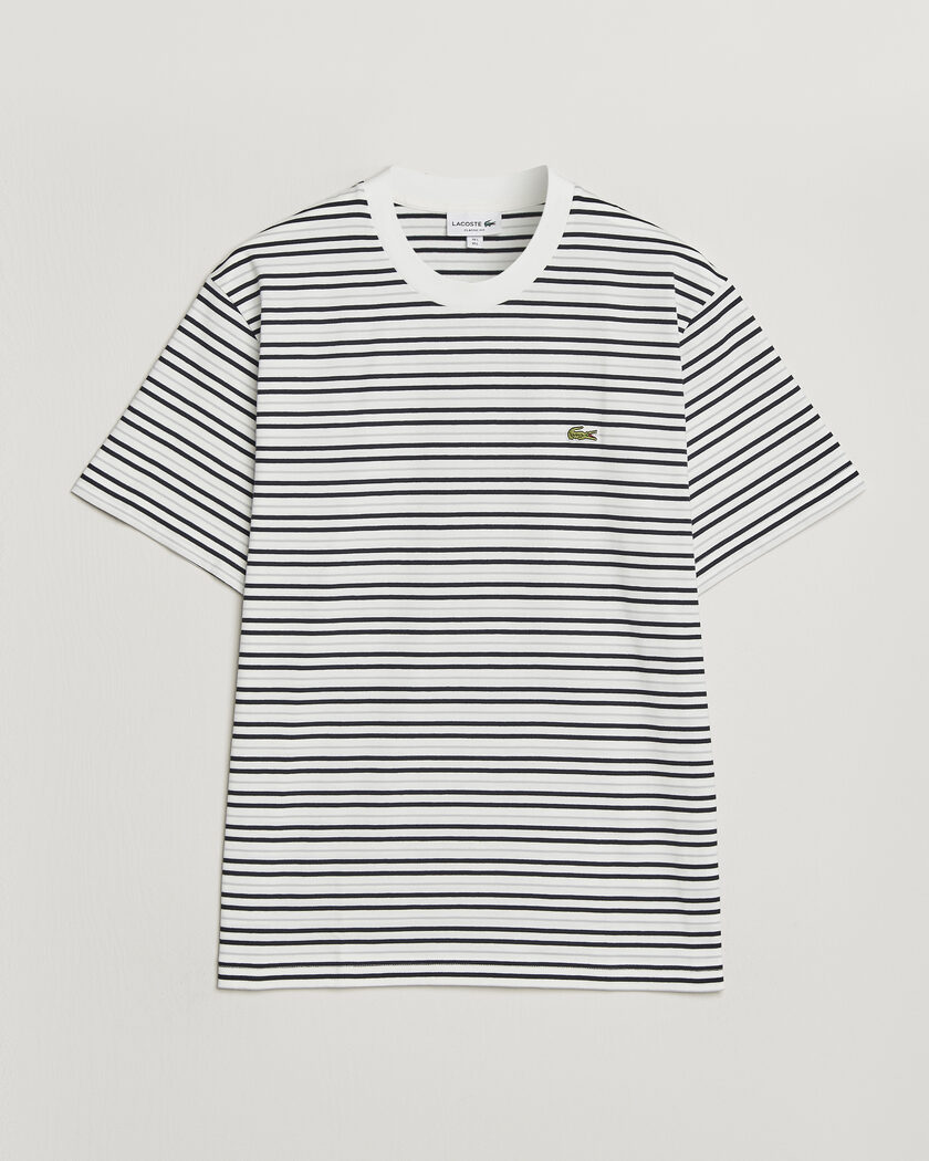 Lacoste Cotton Striped T-Shirt Blackbird/Flour – Hvid