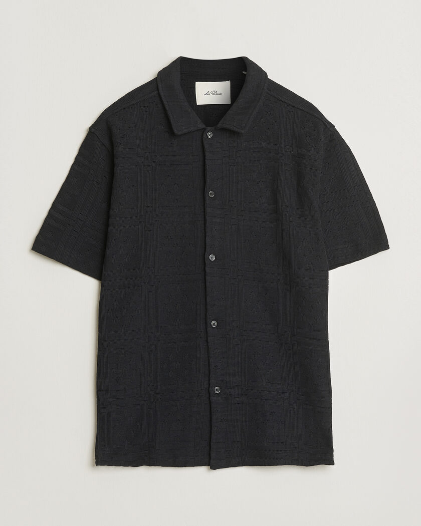 LES DEUX Hector Pointelle Short Sleeve Shirt Black – Sort