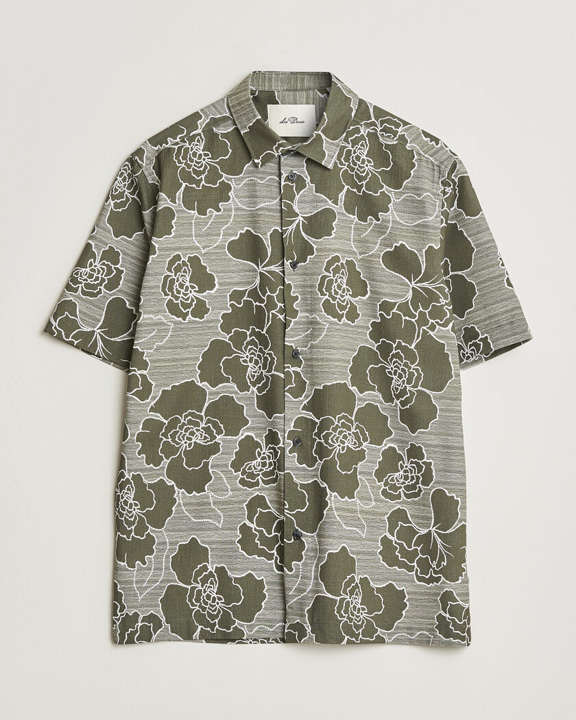Les Deux Charlie Poppy AOP Short Sleeve Shirt Olive Night – Grøn