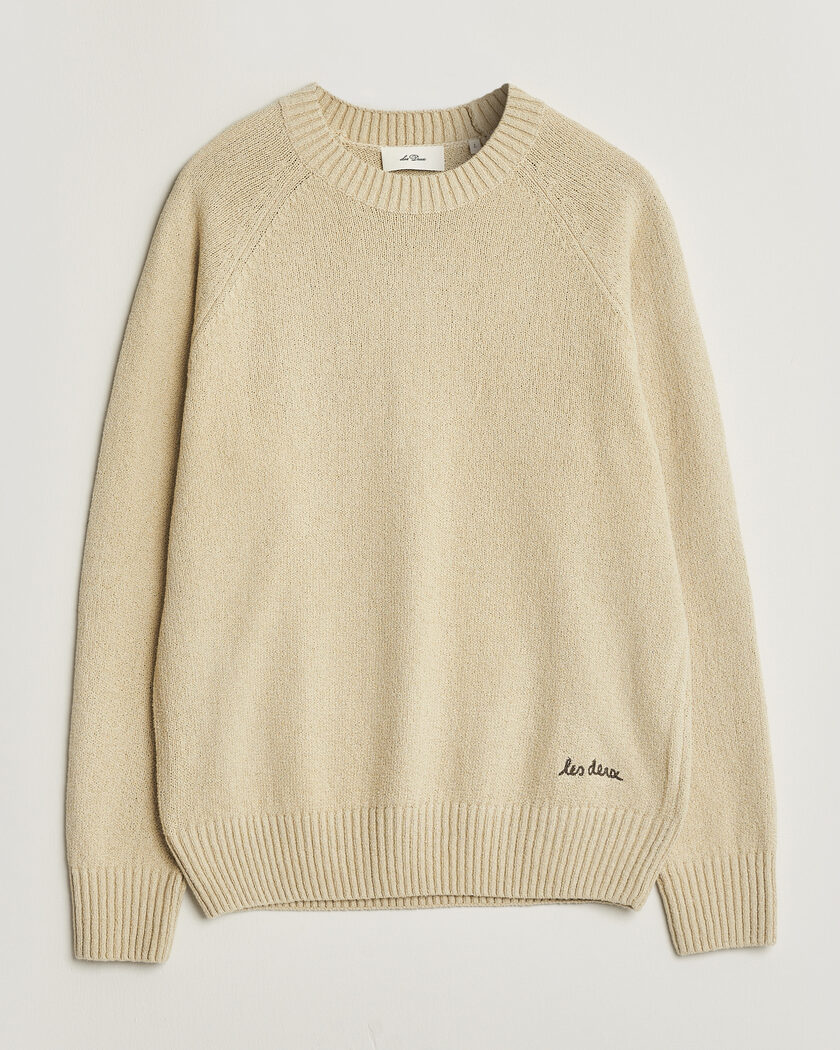 LES DEUX Brad Knitted Roundneck Oyster Grey/White – Hvid