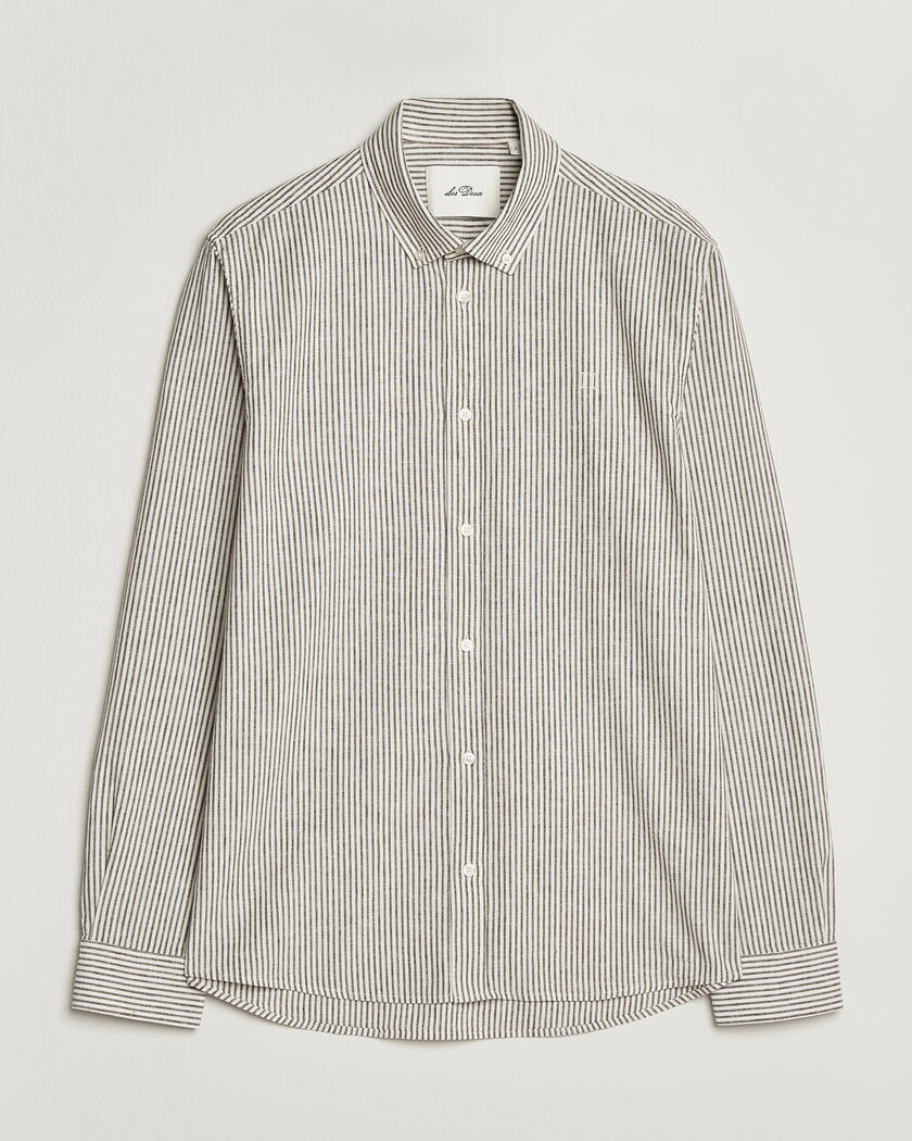 LES DEUX Konrad Striped Cotton/Linen Shirt Teak Brown – Hvid