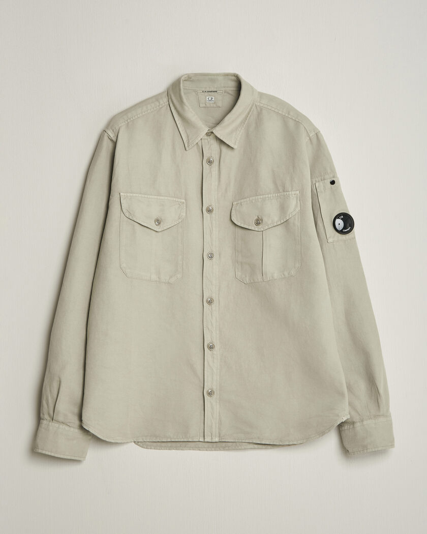 C.P. Company Cotton/Linen Pocket Shirt Light Grey – Grå
