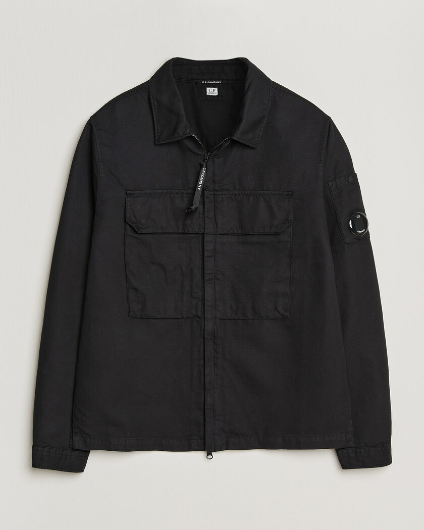 C.P. Company Cotton/Linen Zip Overshirt Black – Sort