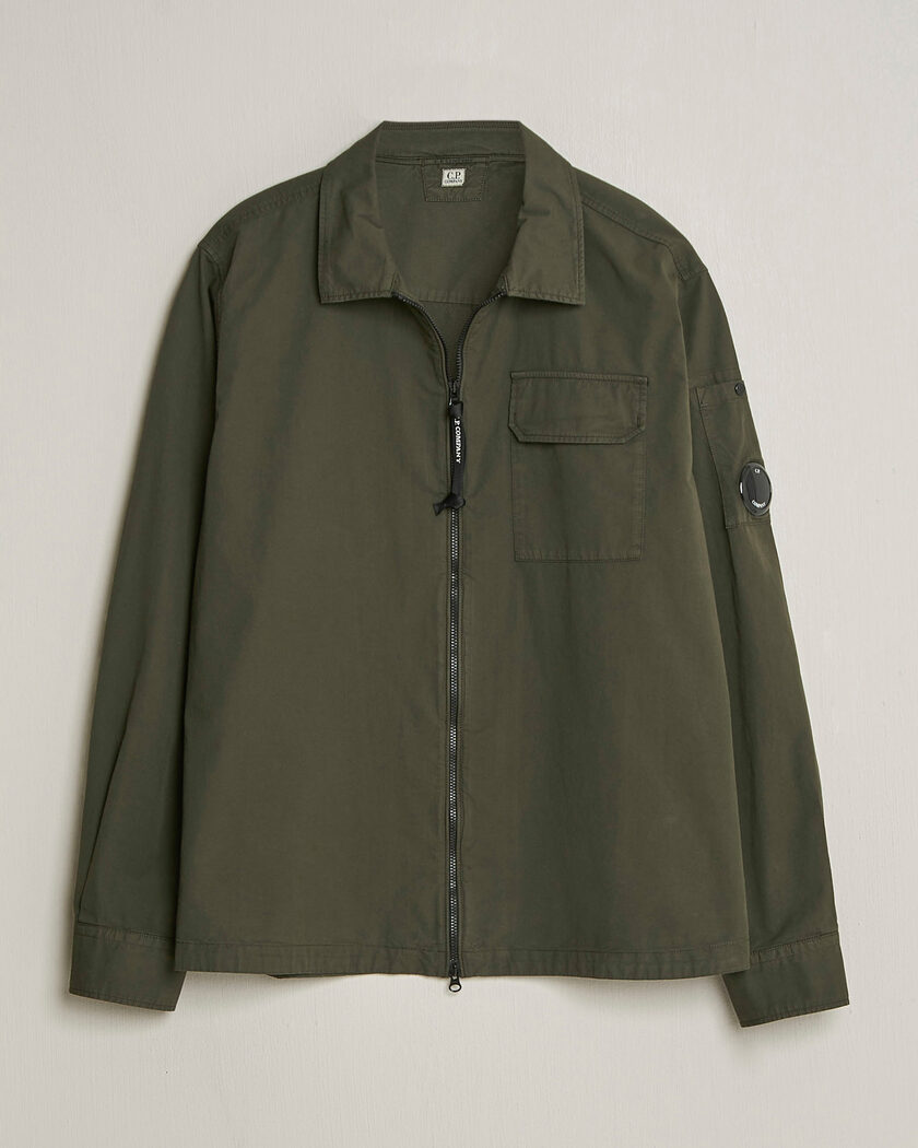 C.P. Company Garment Dyed Gabardine Zip Overshirt Dark Green – Grøn