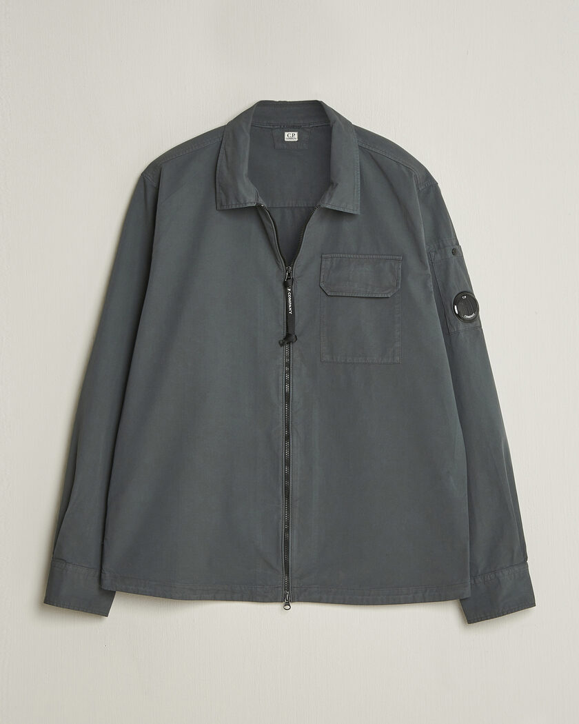 C.P. Company Garment Dyed Gabardine Zip Overshirt Dark Grey – Grå