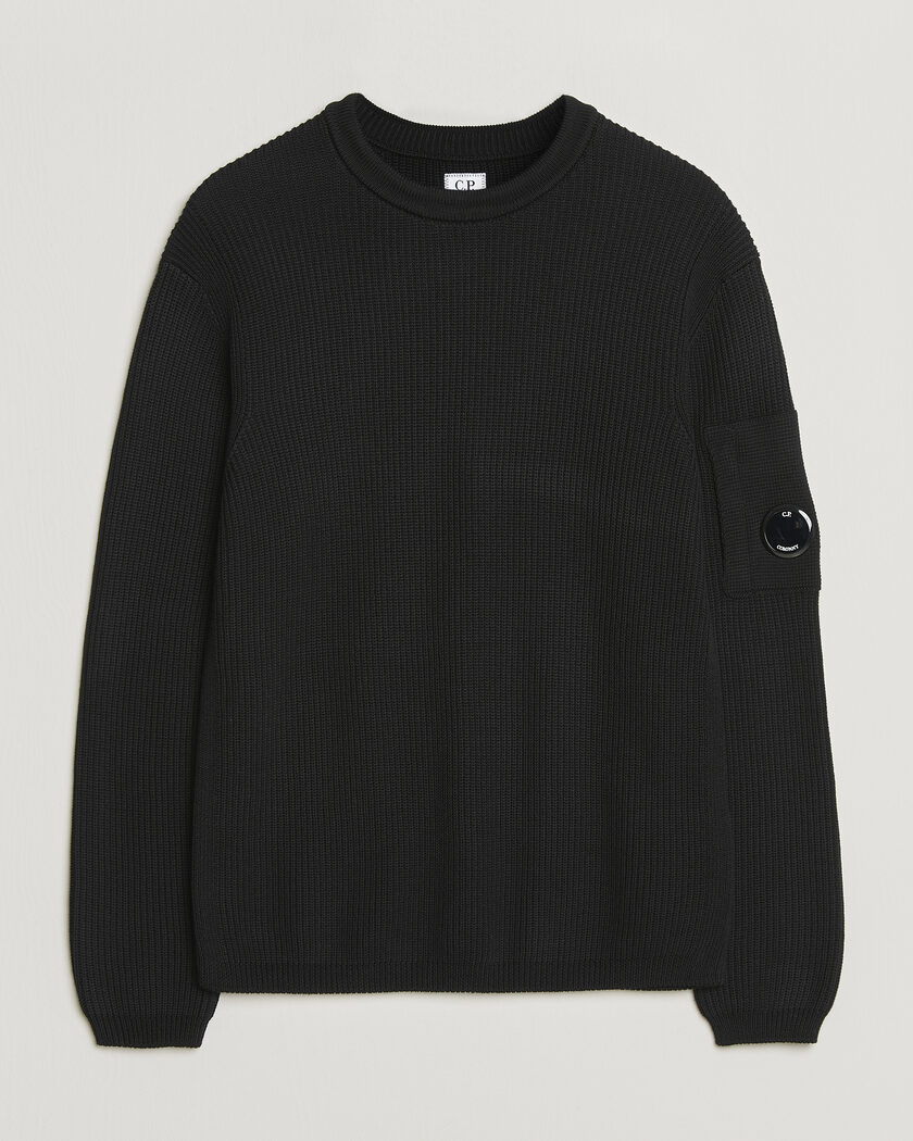 C.P. Company Sea Island Knitted Cotton Crewneck Black – Sort