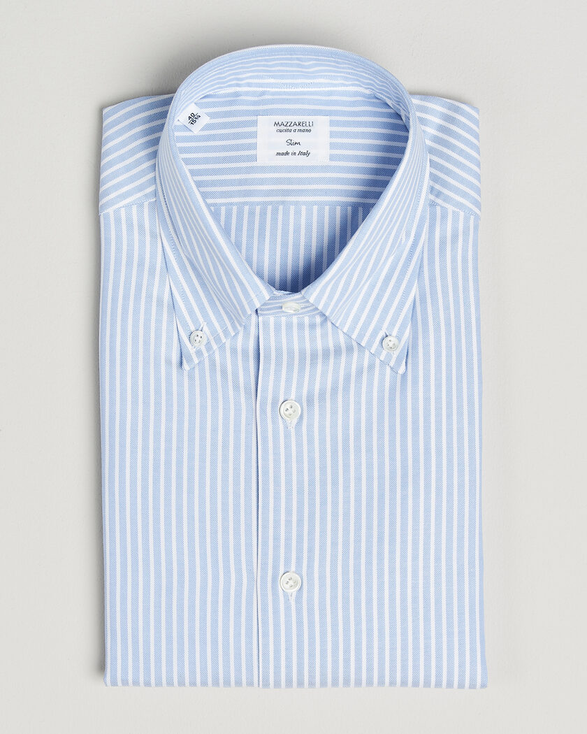 Mazzarelli Soft Oxford Button Down Shirt Light Blue Stripe – Blå