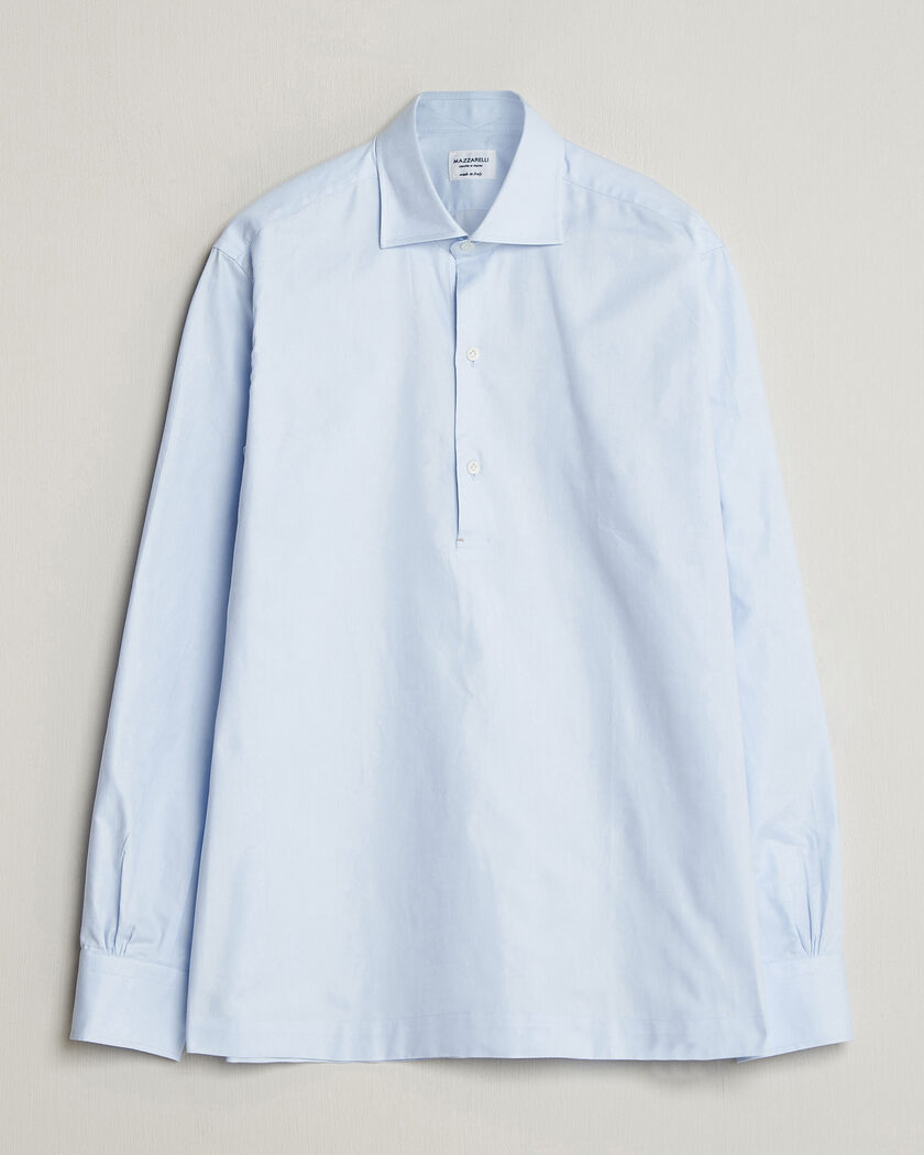 Mazzarelli Soft Oxford Popover Shirt Light Blue – Blå