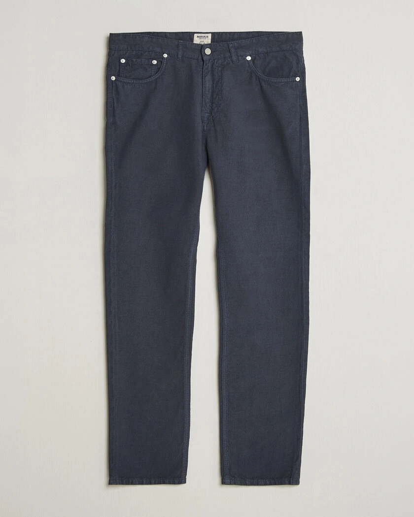 Morris James Washed Linen 5-Pocket Pants Dark Blue – Blå