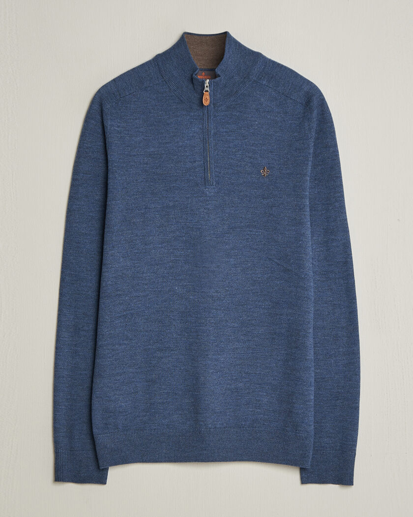 Morris John Merino Half-Zip Blue – Blå