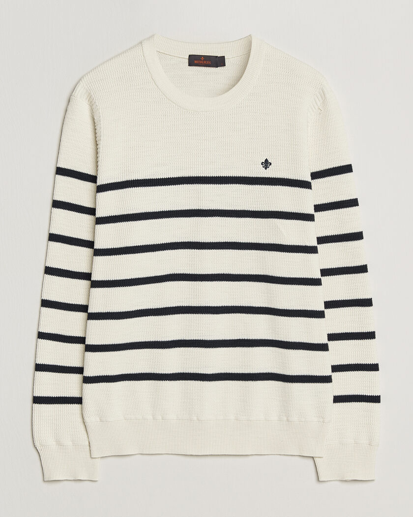 Morris Benedict Stripe Oneck Off White – Hvid