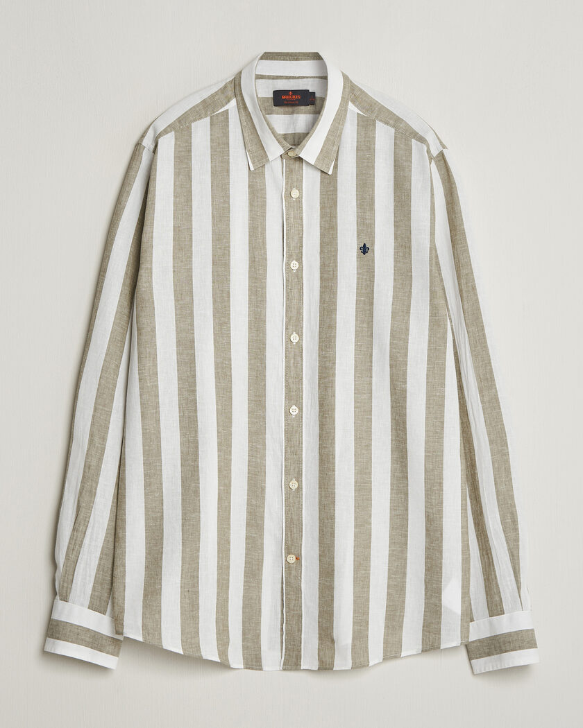 Morris Douglas Linen Striped Shirt Green/White – Flerfarvet