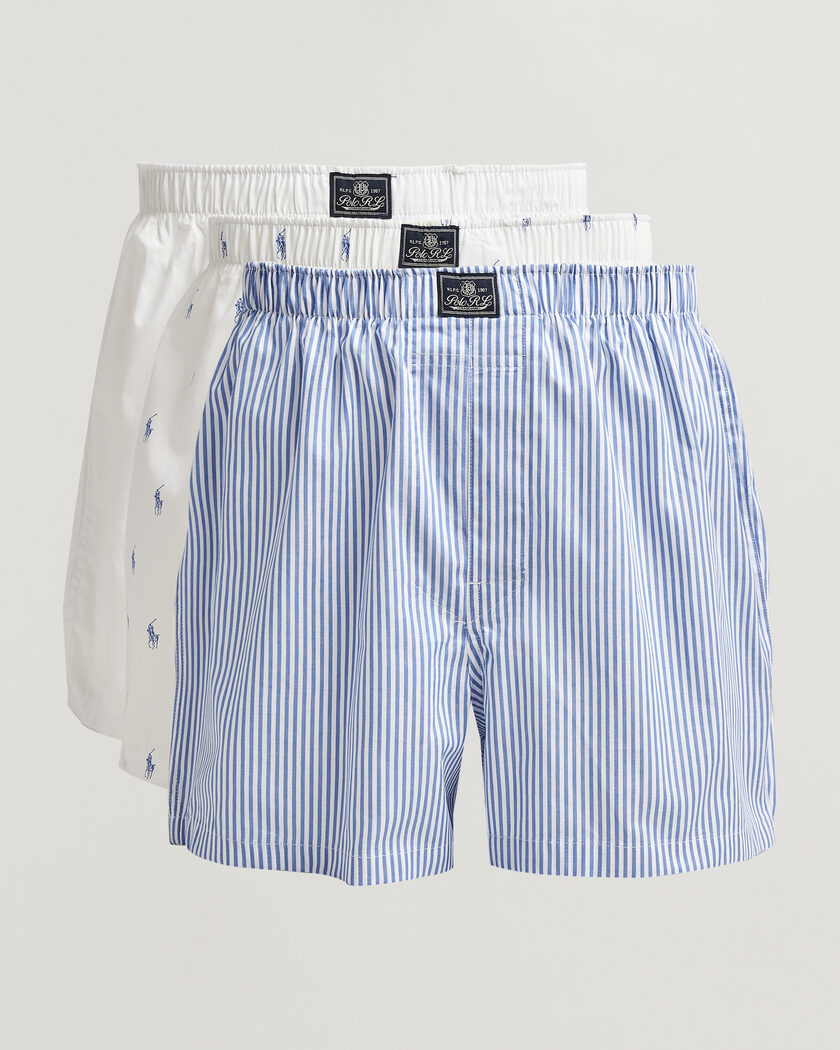 Polo Ralph Lauren 3-Pack Woven Boxer White/Blue Stripe – Flerfarvet