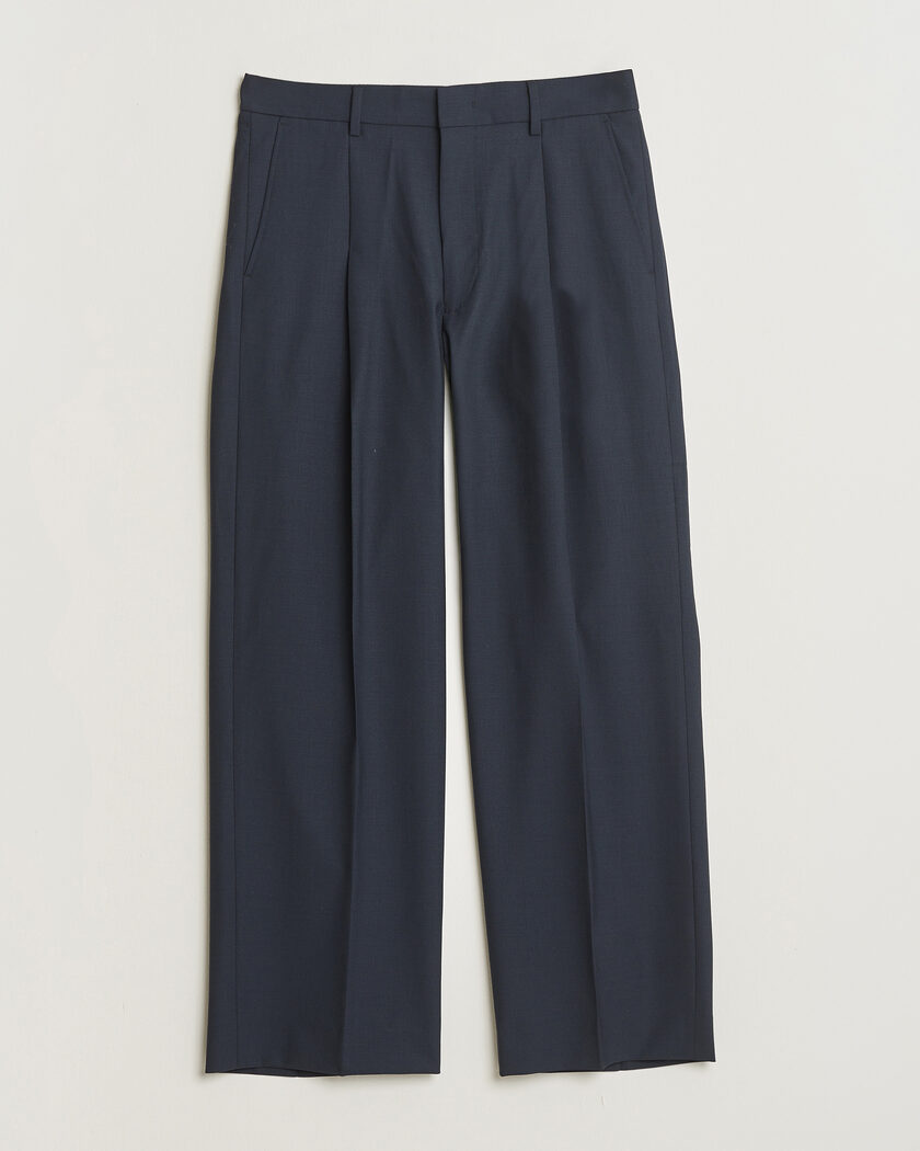 NN07 Kay Summer Wool Drawstring Trousers Deep Navy – Blå