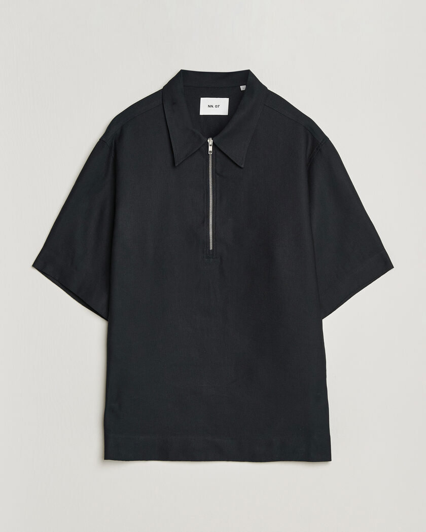 NN07 Bruno Linen/Viscose Half Zip Polo Black – Sort