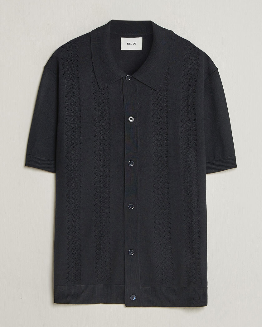 NN07 Thor Knitted Short Sleeve Shirt Deep Navy – Blå