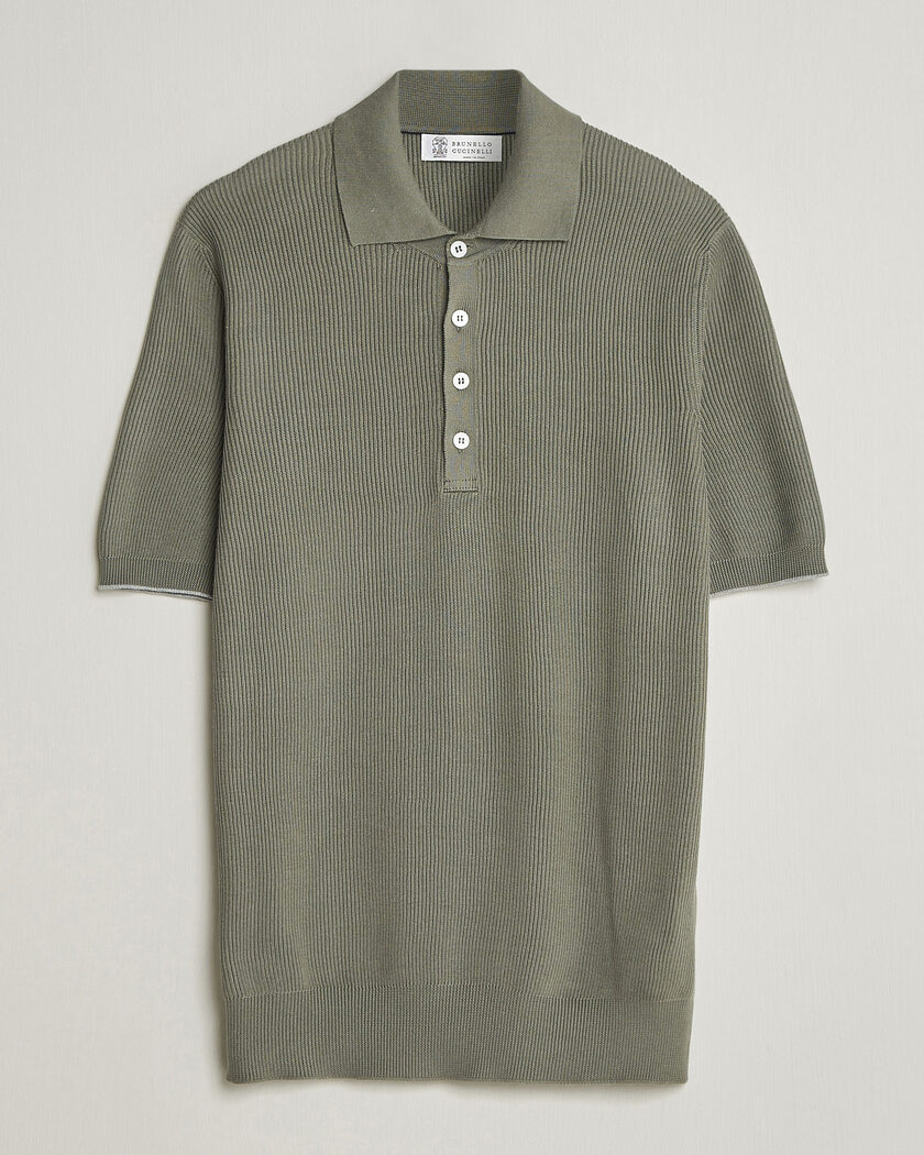 Brunello Cucinelli Cotton Rib Knitted Polo Olive – Grøn