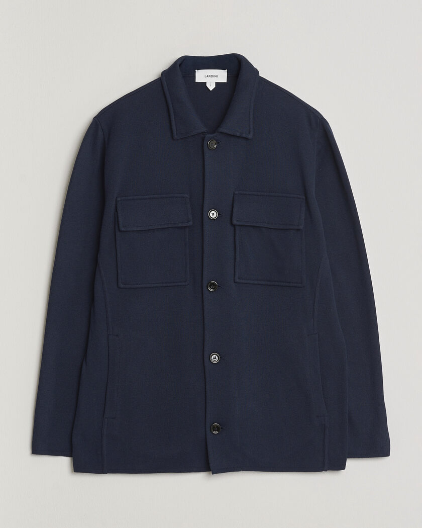 Lardini Knitted Cotton Pocket Shirt Jacket Navy – Blå